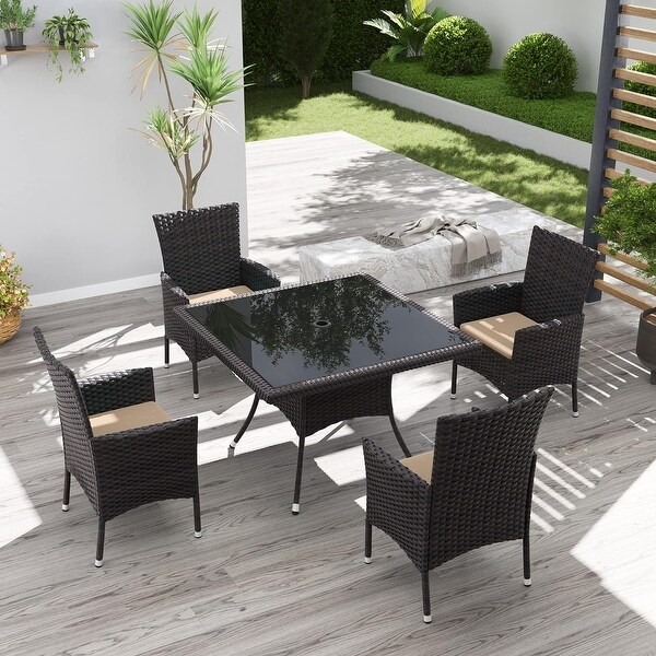 Kullavik Outdoor Dining Set，Rattan Patio Furniture Dining Table and Chairs