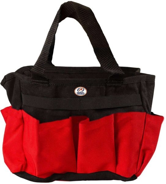 Derby Originals Canvas Durable Nylon Horse Grooming Tote Bag， Red/Black