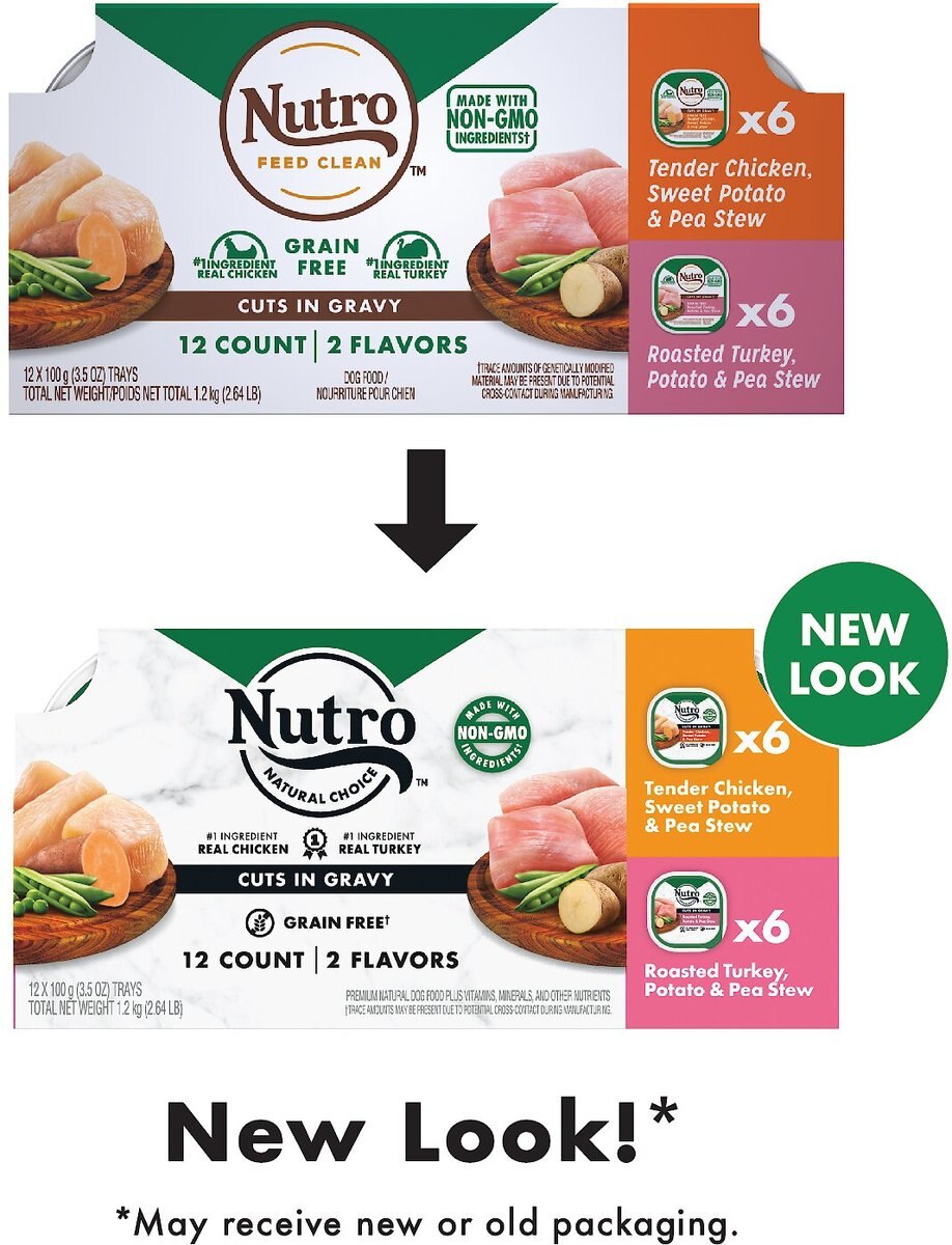 Nutro Grain-Free Tender Chicken Stew and Roasted Turkey Stew Cuts in Gravy Variety Pack Dog Food Trays