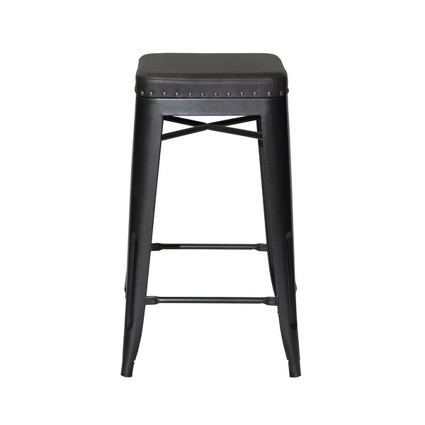 Carbon Loft Halstead Graphite Metal and Faux Leather Bar Stool - Set of 2