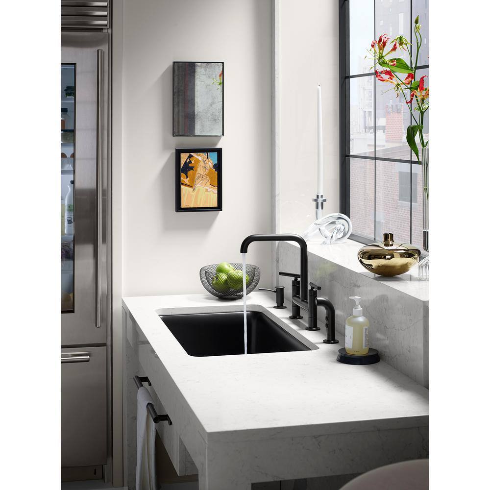 KOHLER Purist 2-Handle Bridge Kitchen Faucet with Side Sprayer in Matte Black K-7548-4-BL