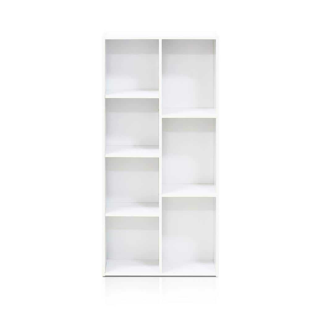 Furinno 41.7 in. White Faux Wood 7-shelf Standard Bookcase with Storage 11048WH