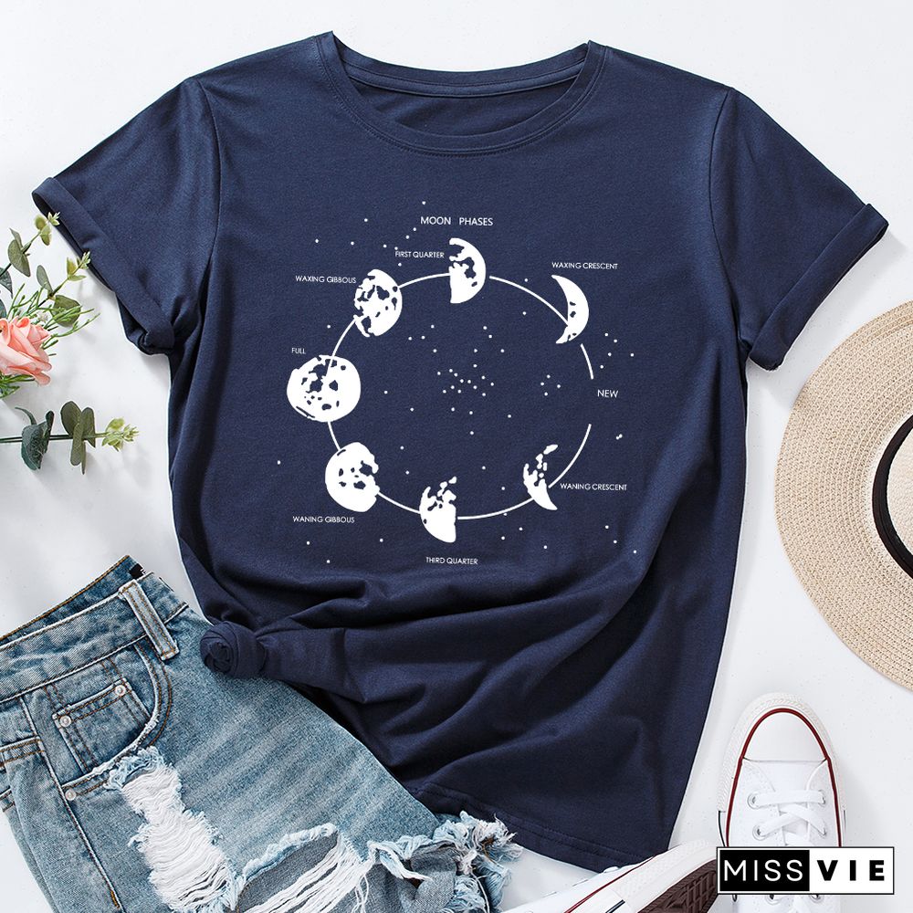 Celestial Moon Phase Cosmos Space T-Shirt Funny ShirtsFor Women Female Graphic Tee Short Sleeve Summer Shirts Tops Shirt Gift