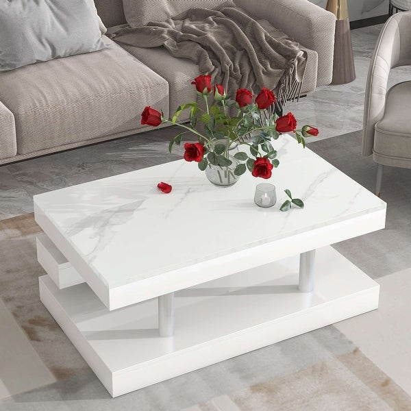 Modern 2-Tier Coffee Table with Silver Metal Legs