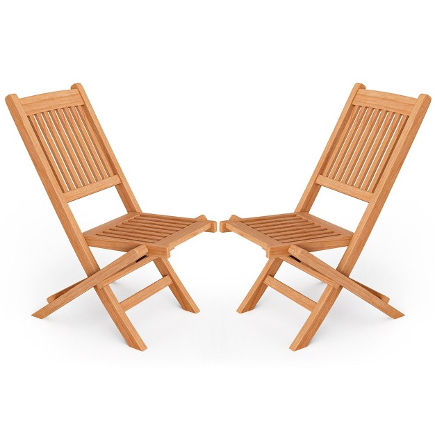 Tangkula Set Of 2 Teak Wood Outdoor Chair Folding Portable Patio Chair W Slatted Seat amp Back