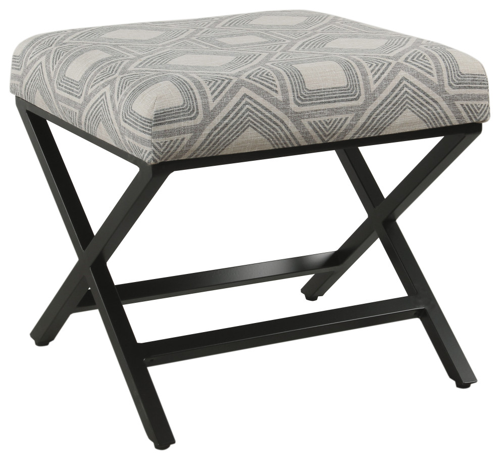 Geometric Pattern Fabric Ottoman With X Shape Metal Legs  Gray  ampCream   Transitional   Footstools And Ottomans   by VirVentures  Houzz