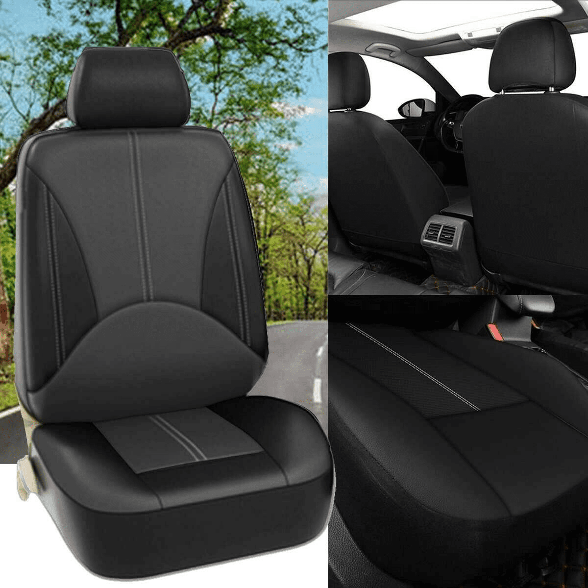 9pcs Car Seat Cover PU Leather Accessories Protector， Universal Full Set 5-Sits Waterproof For Sedan SUV Truck