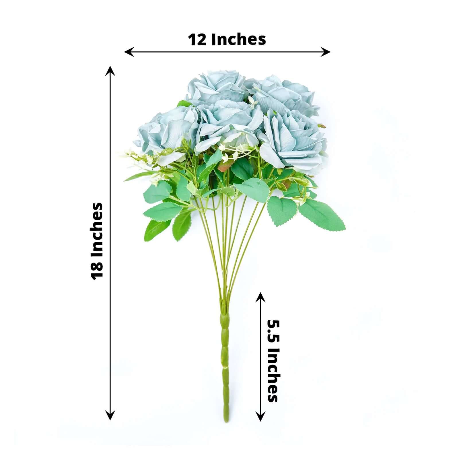 2 Bushes Dusty Blue Artificial Silk Rose Flower Arrangements, Real Touch Long Stem Flower Bouquet 18