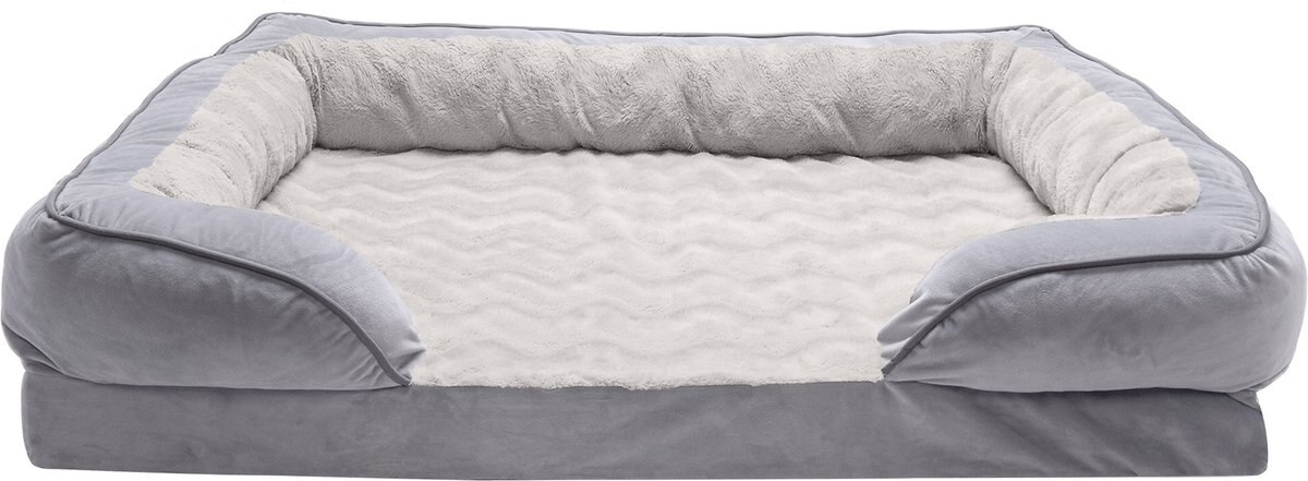 FurHaven Velvet Waves Perfect Comfort Cooling Gel Bolster Cat and Dog Bed w/Removable Cover