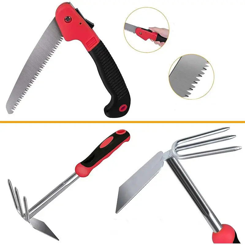 Custom 10 Pcs Stainless Steel Heavy Duty Gardening Tools Set with Folding Saw Garden Hand Tools Starter Kit Gift Sets for Women