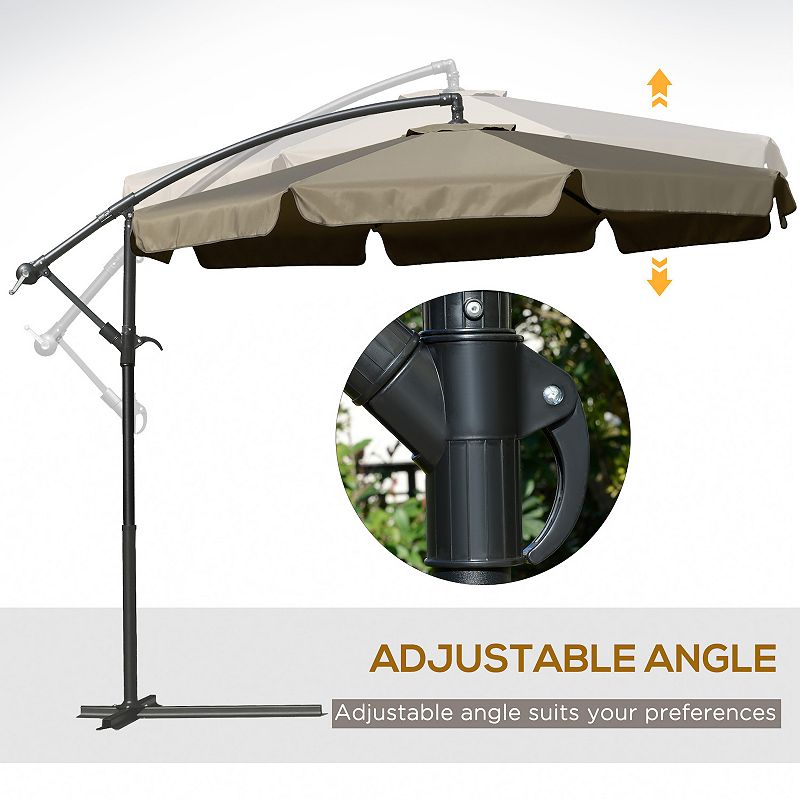 Outsunny 9' Offset Hanging Patio Umbrella， Cantilever Umbrella with Easy Tilt Adjustment， Cross Base and 8 Ribs for Backyard， Poolside， Lawn and Garden， Brown