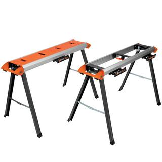 PROTOCOL 46 in. x 29 in. Lightweight Aluminum Sawhorse 2-Piece Combo Pack with Miter Saw Mounting Brackets 500 lbs. Capacity SAWPK46