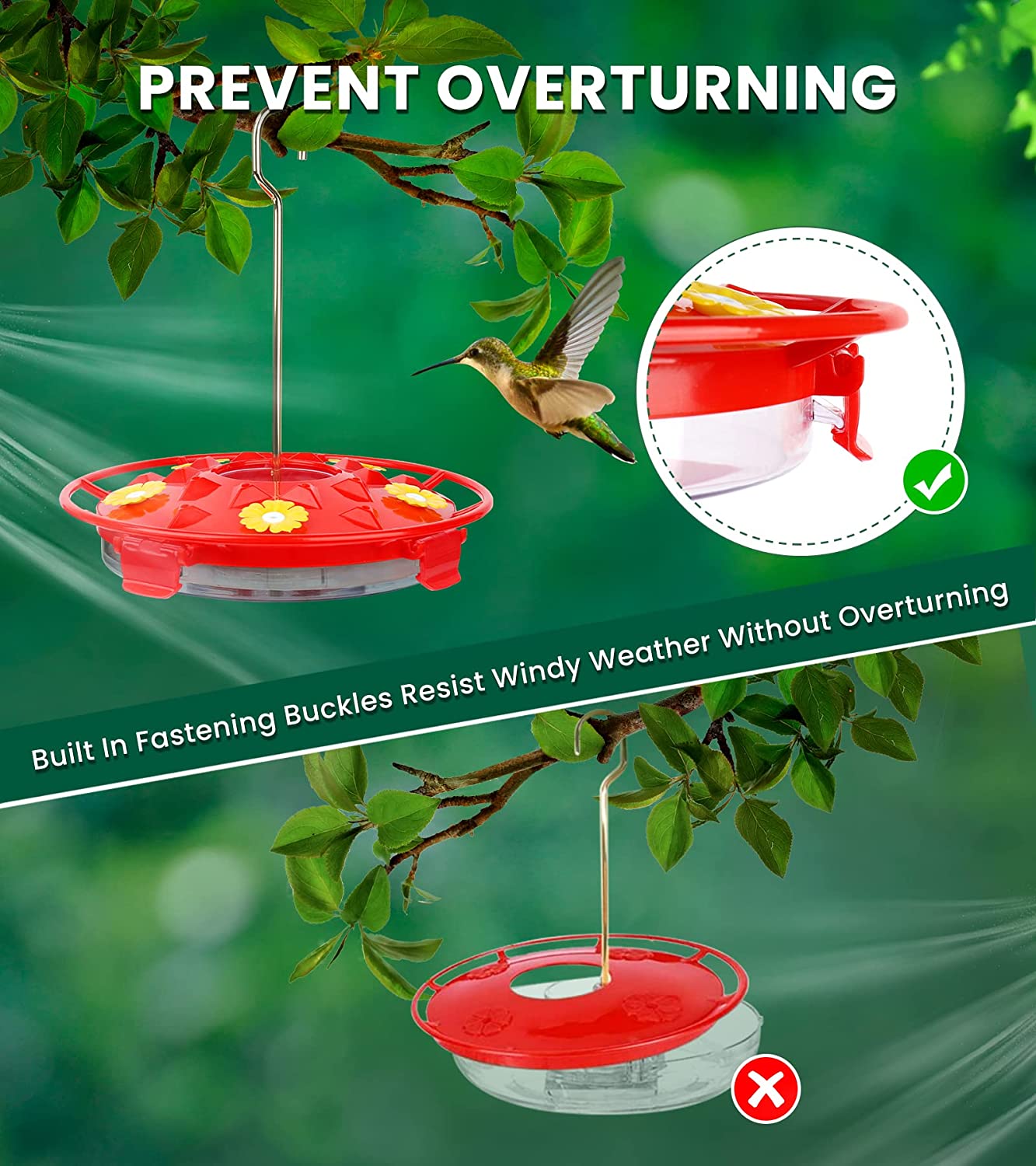 Hummingbird Feeder for Outdoors， 8 Feeding Ports， Leak-Proof， Bird Feeders for Outside and Garden Decoration