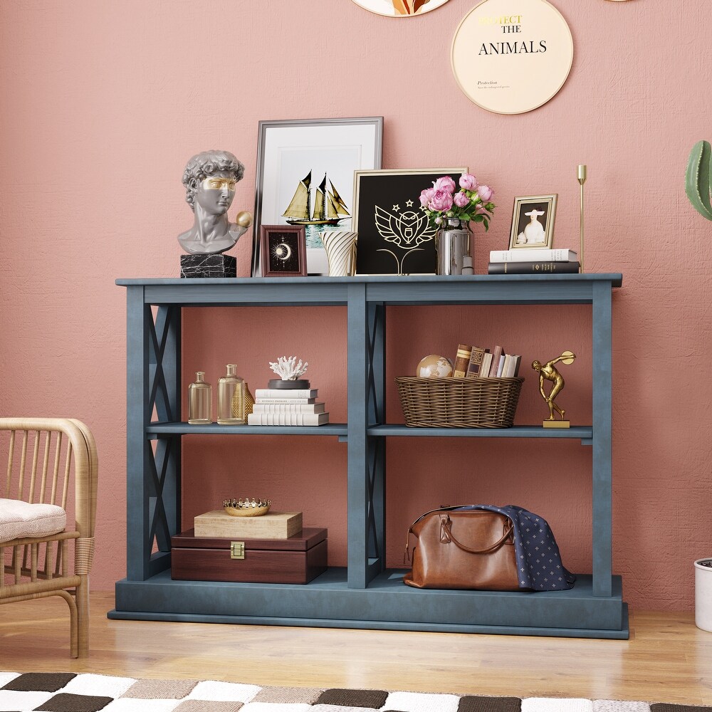 Console Table with 3 Tier Open Storage Spaces and X Legs