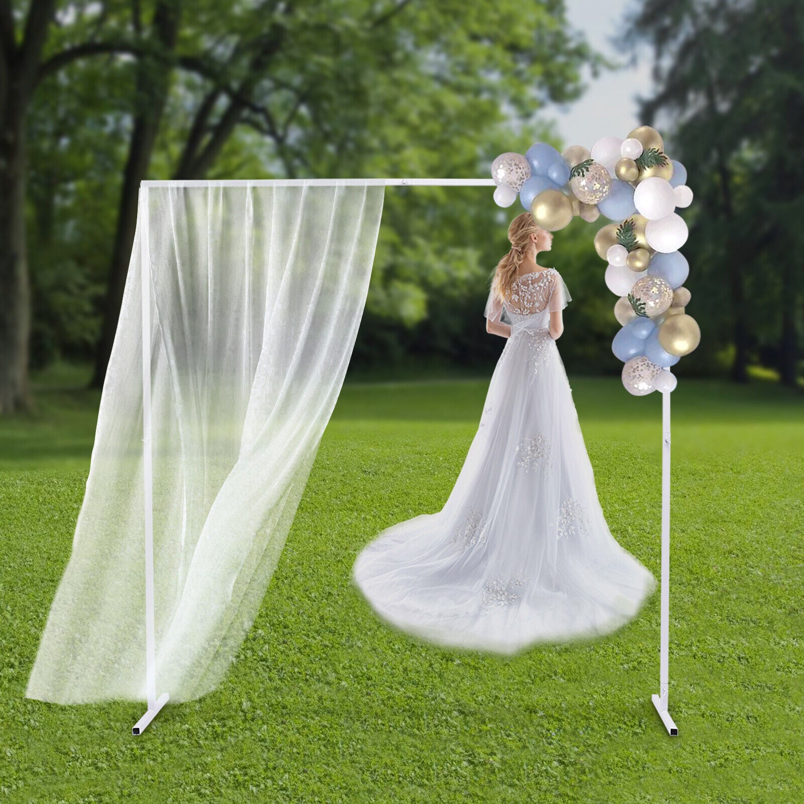 6.6ft Square Wedding Arch Metal Flower Stand Garden Backdrop Archway Reception Party Decor White