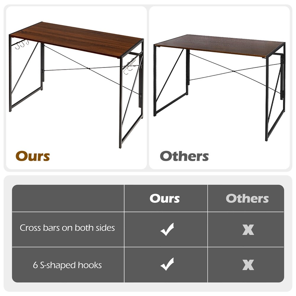 Costway Folding Computer Desk Writing Study Table w/6 Hooks Home