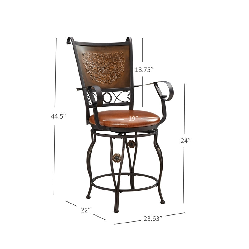 Bowery Hill 24 Traditional Metal/Faux Leather Swivel Counter Stool in Bronze