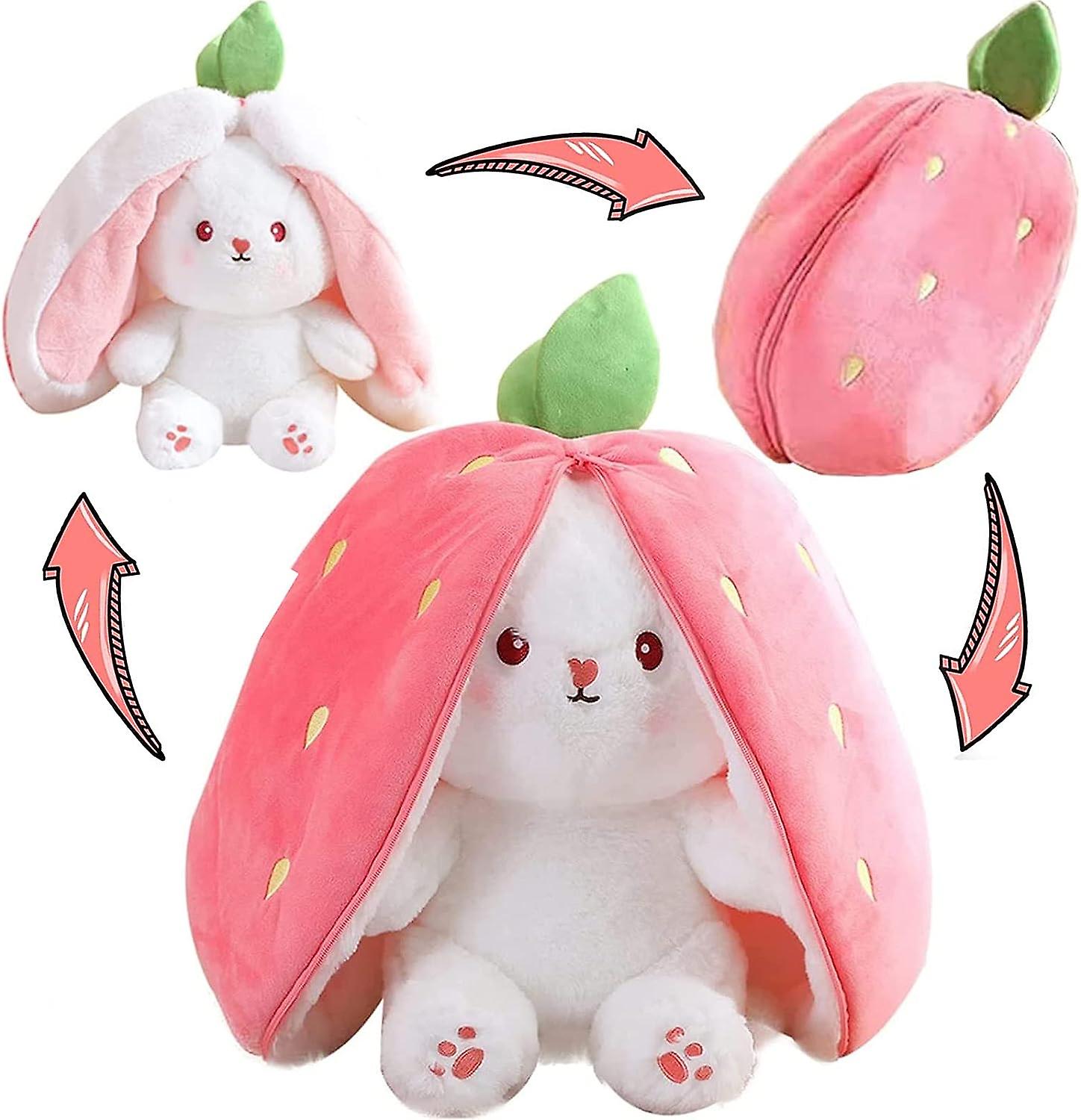 7 In，strawberry Bunny Transformed Rabbit Plush Zipper， Carrot That Turns Into Ears Bunnies Plushies Toy Cute Stuffy Doll Easter Gift