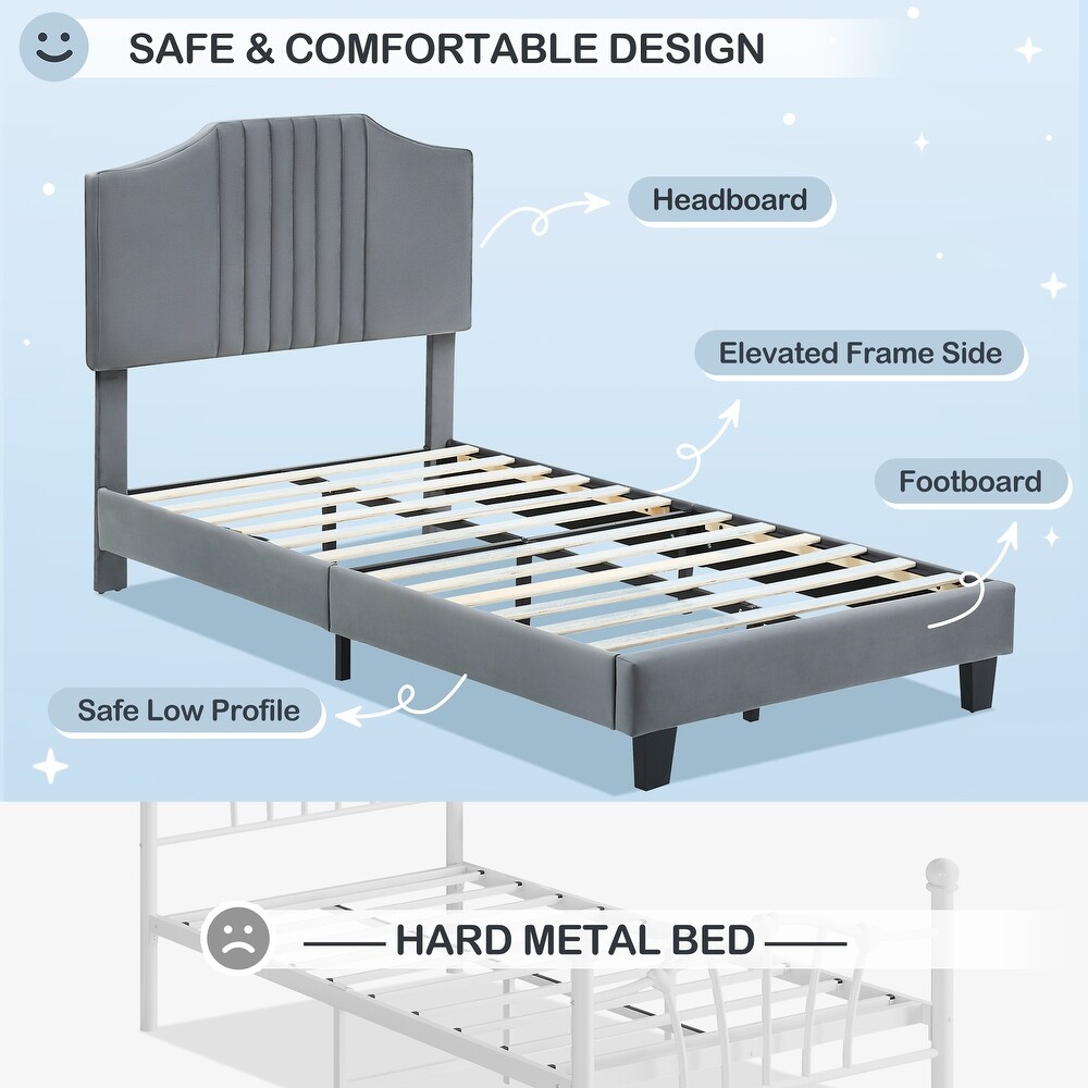 Upholstered Twin Bed Frame Platform for Kids