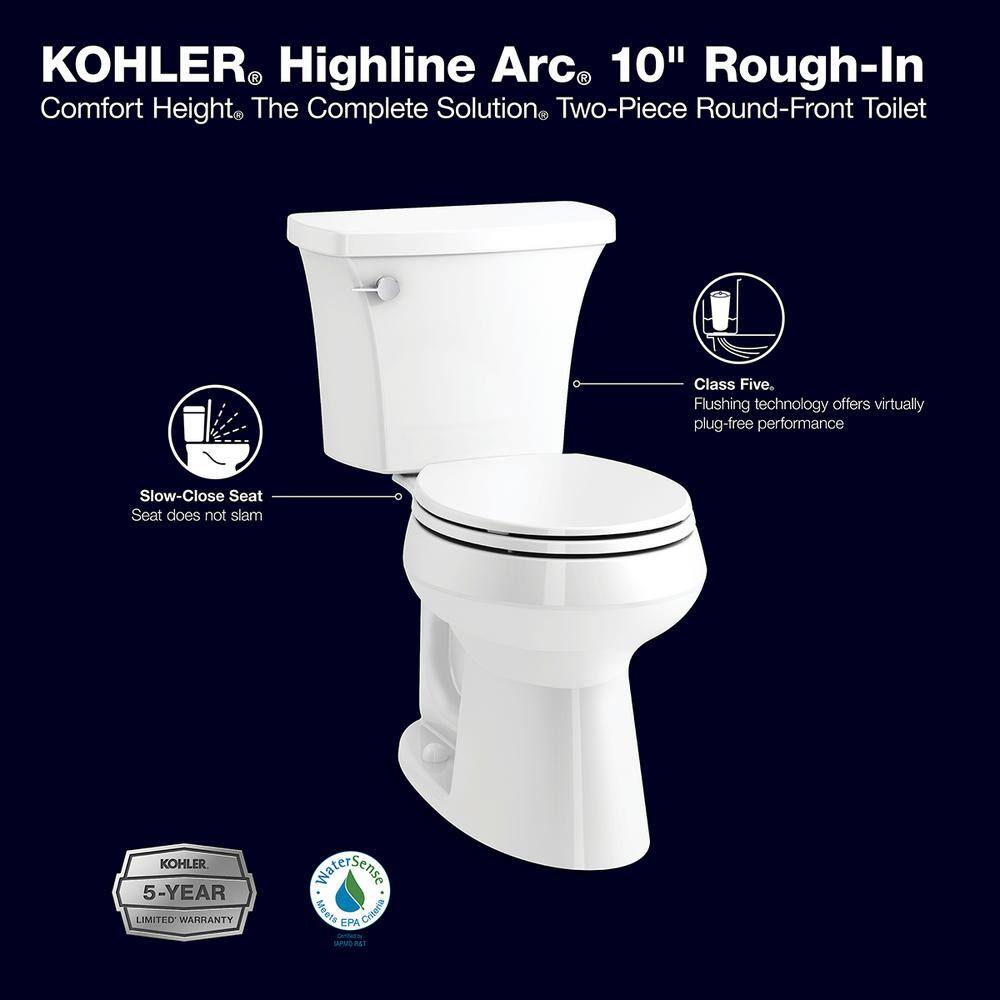 KOHLER Highline 10 in. Rough-in Complete Solution 2-piece 1.28 GPF Single Flush Round Toilet in. White (Seat Included) 78306-0