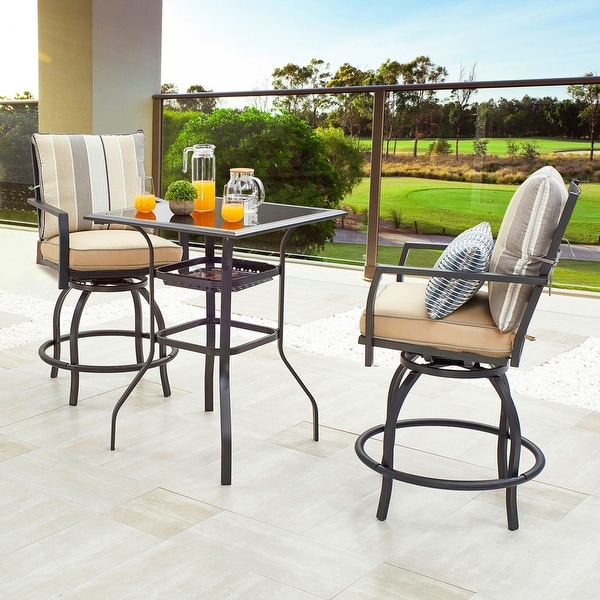 Patio Festival 3Piece Outdoor High Seating Bistro Set with Swivel Chairs and Table