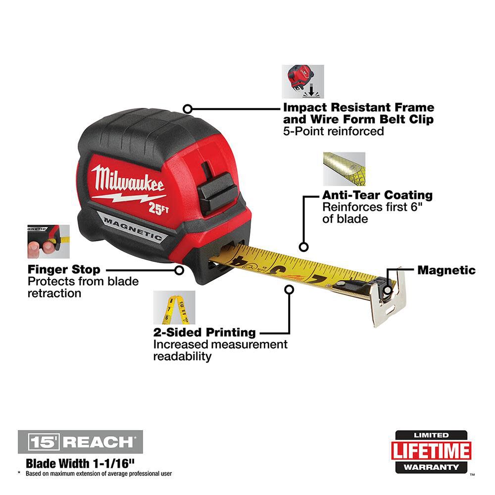 MW 25Ft Compact Magnetic Tape Measure 48-22-0325 from MW