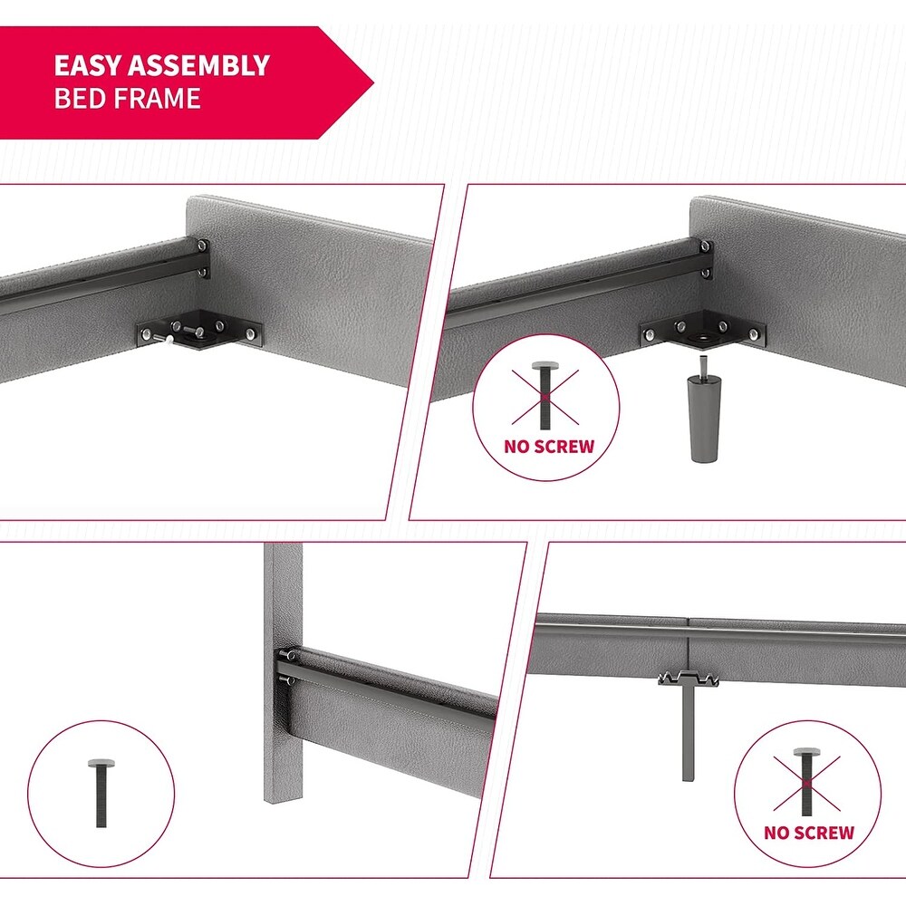 Mixoy Bed Frame with Smart RGB LED Lights Button Tufted Headboard PVC Fabric Upholstered Platform No Box Spring Needed