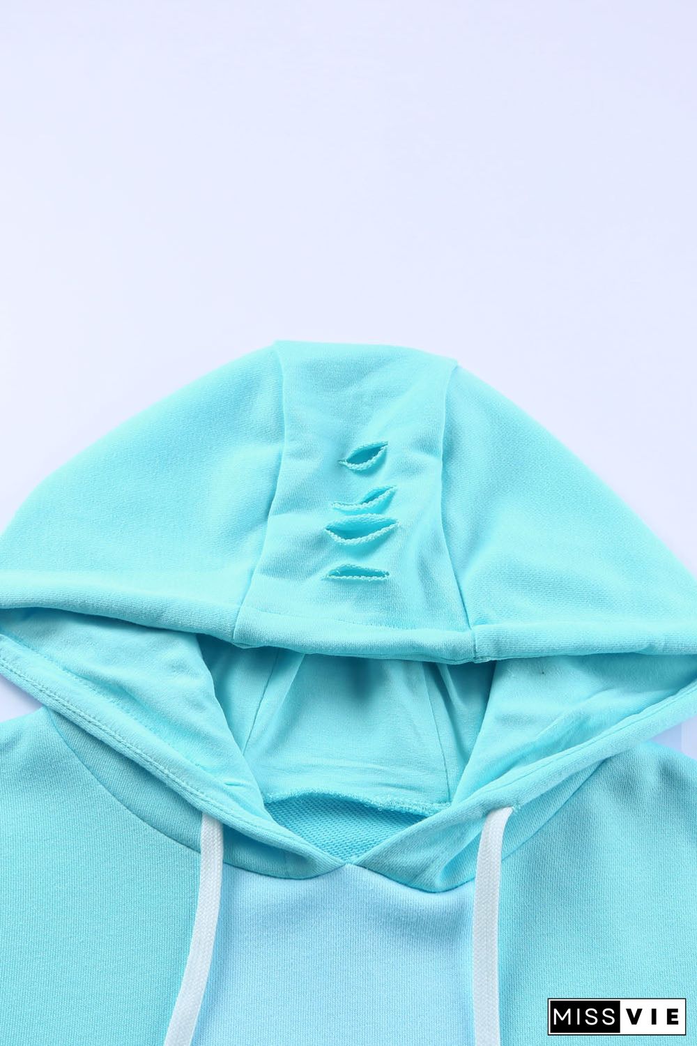 Solid Ripped Hooded Sweatshirt With Kangaroo Pocket