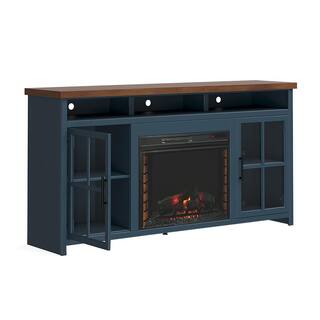 Bridgevine Home 74 in. Fully Assembled Blue and Brown TV Stand with Electric Fireplace Fits TV's up to 85 in. NT5110.BWK