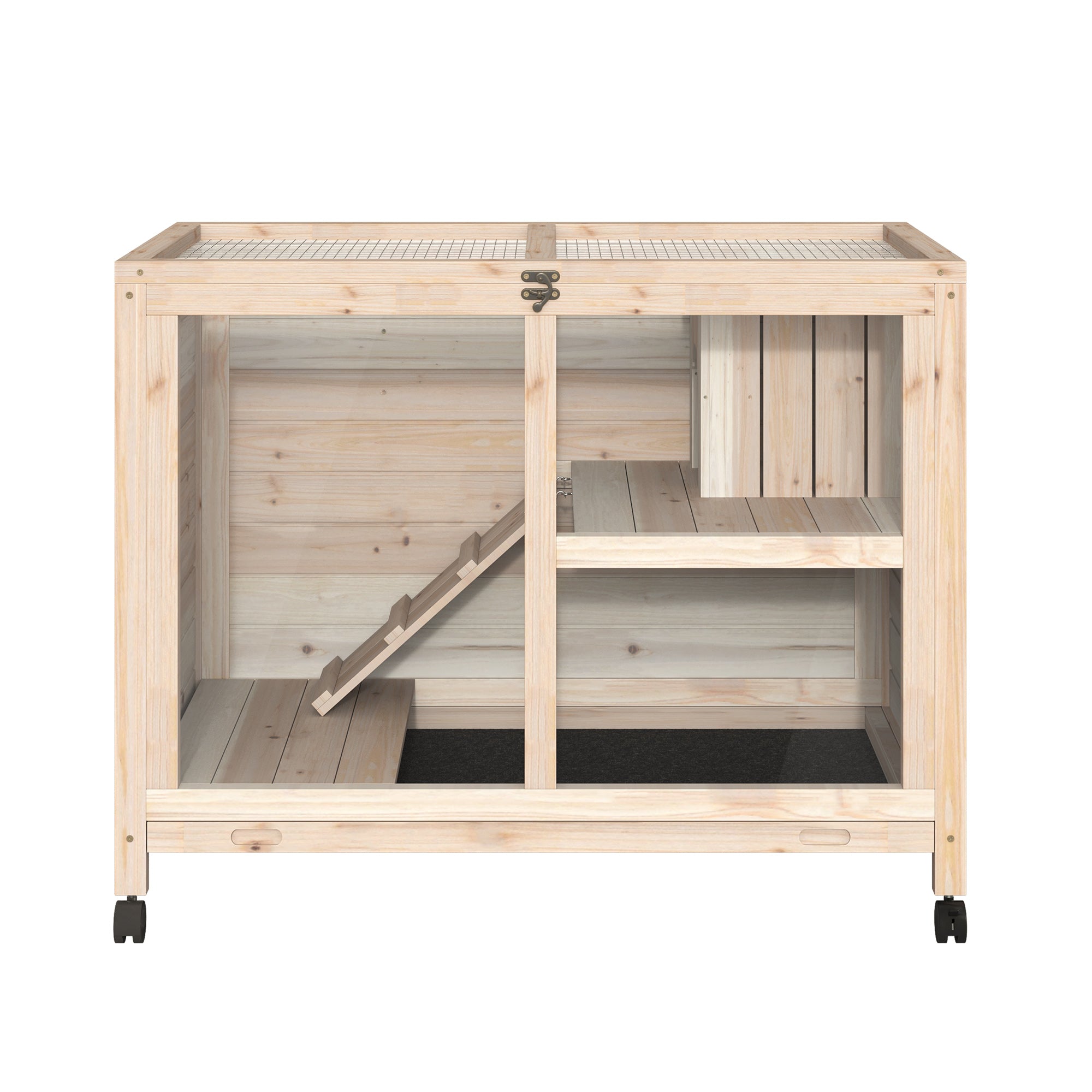 PawHut Wooden Rabbit Hutch Indoor Playpen with a Main Room for Sleeping