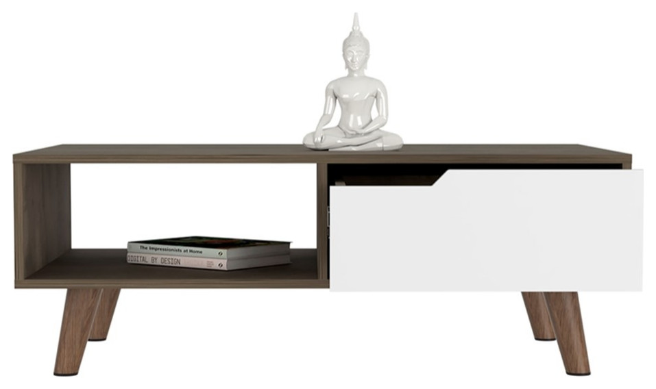 TUHOME Olso Coffee Table 2.0   Dark Brown / White Engineered Wood   Living Room   Midcentury   Coffee Tables   by Homesquare  Houzz