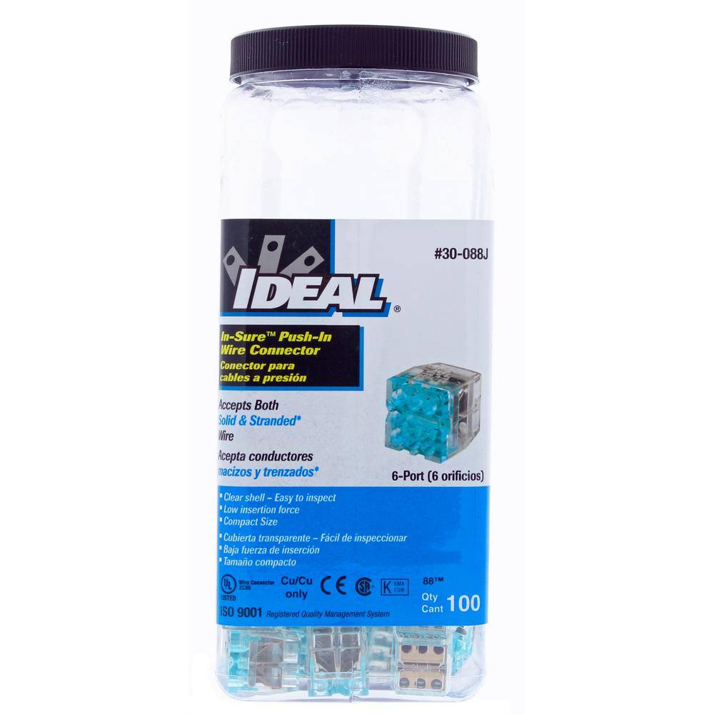 IDEAL In-Sure Push-In Wire Connector 6-Port Stacked (100 per Jar) 30-088J