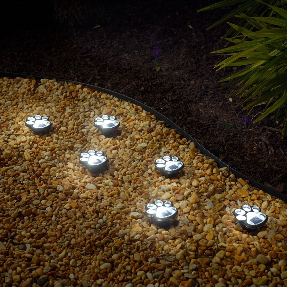 Paw Print Solar Accent Lights - Set of 6