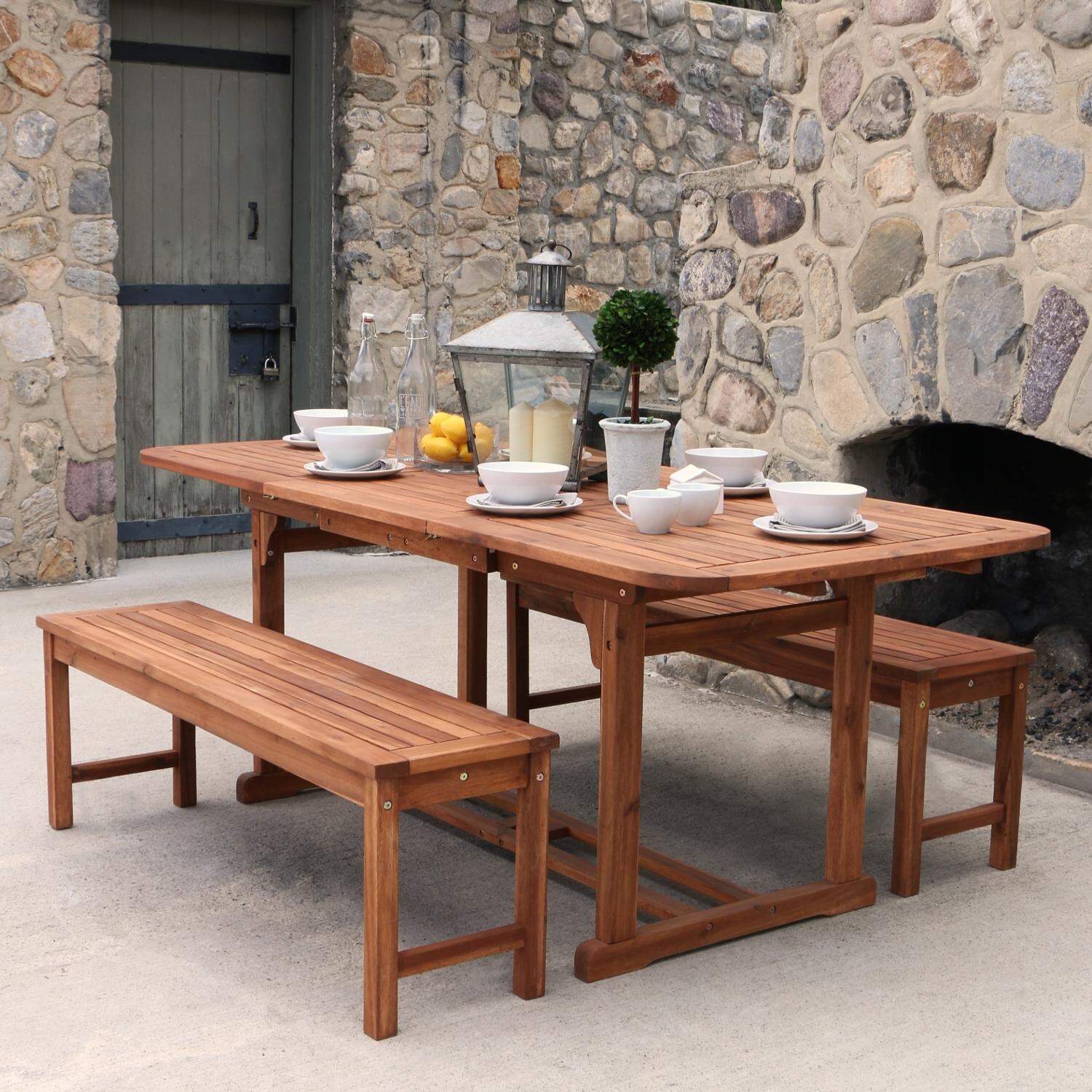 Ultimate Patio Horizon Way 3 Piece Brown Acacia Patio Dining Set W/ 55 X 35 Inch Extension Table