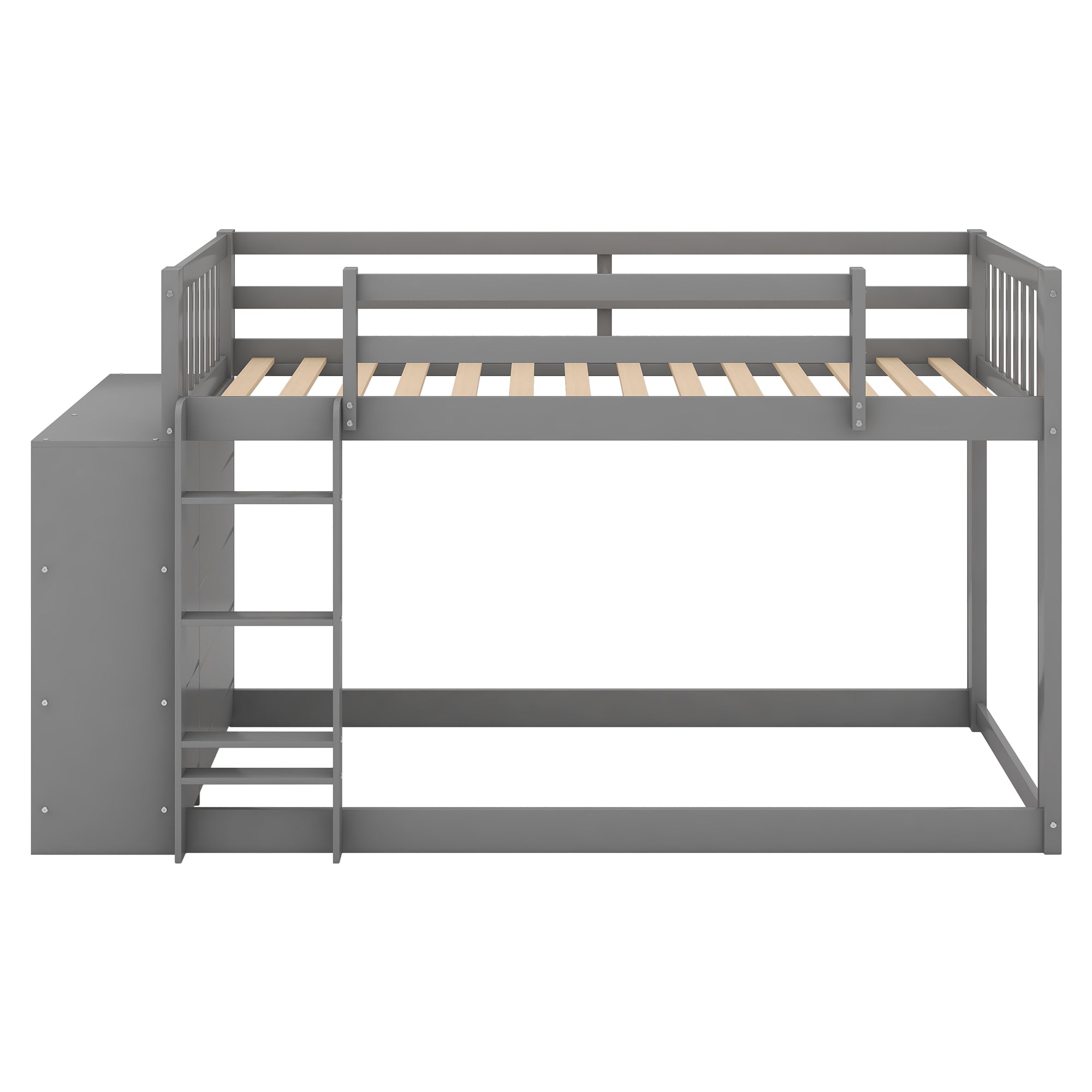 Euroco Twin over Twin Bunk Bed with Attached Cabinet and Storage Shelves for Kids, Gray