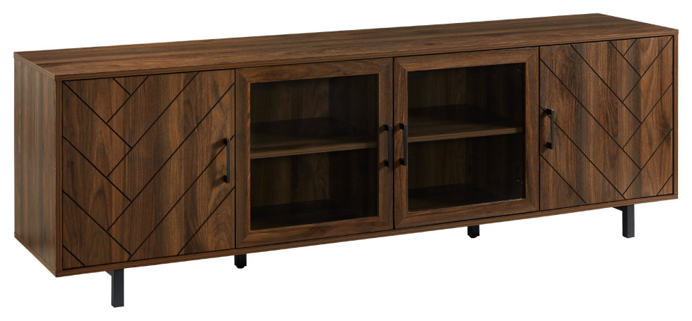 70 quotHerringbone Groove 4 Door TV Stand   Industrial   Entertainment Centers And Tv Stands   by Walker Edison  Houzz