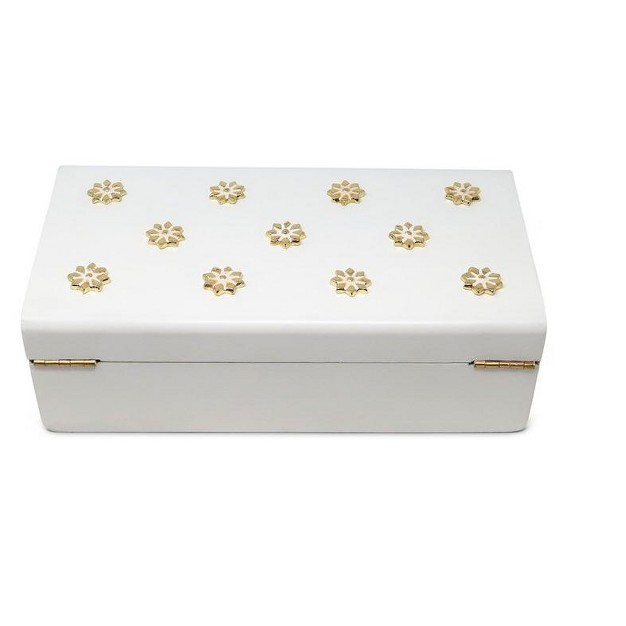 Classic Touch White Wooden Decorative Box With Gold Flower Beads