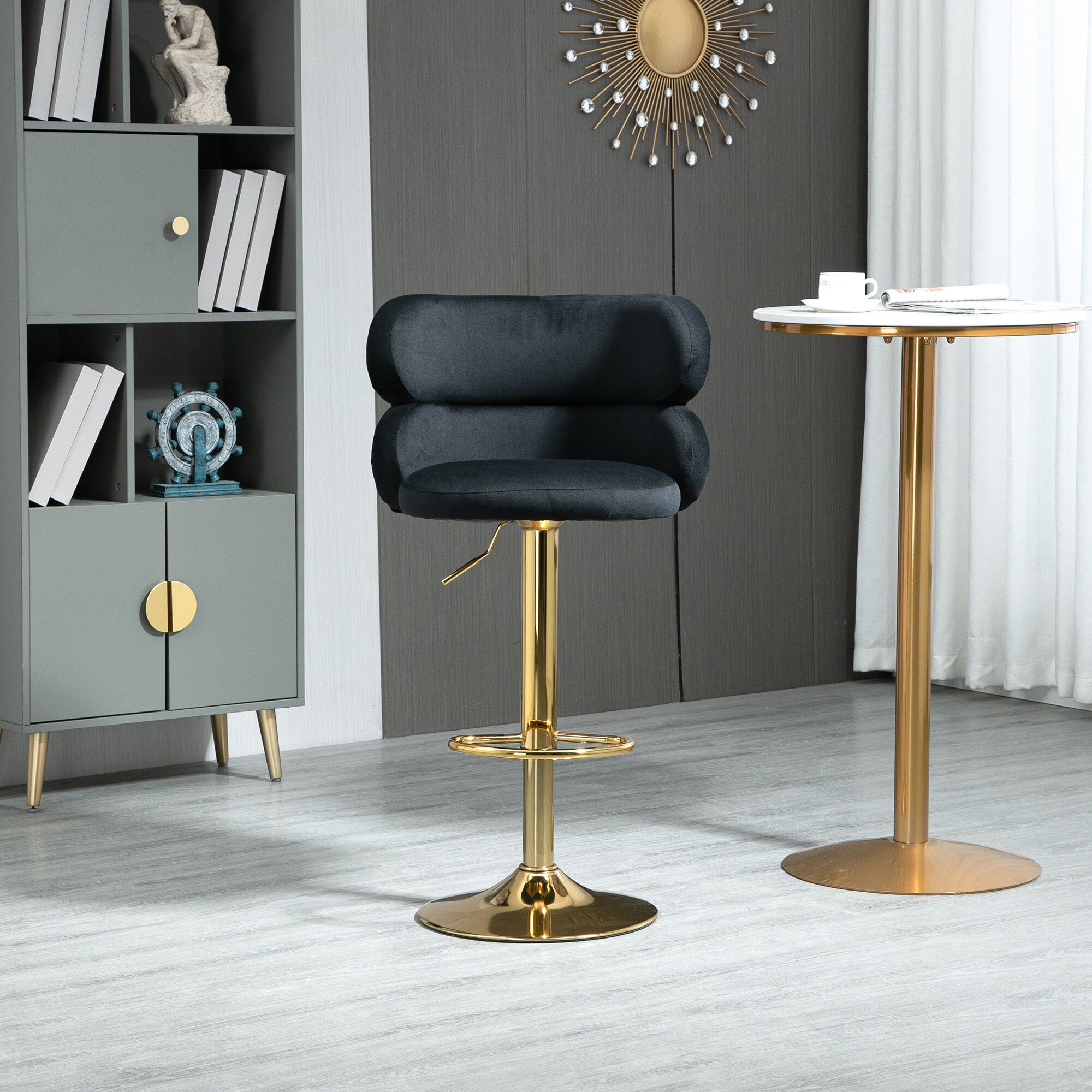 Height Adjustable Upholstered Barstools with Ergonomic-Sesigned Backrest and Footrest