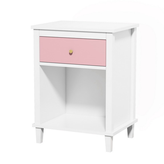 Wooden Nightstand with One Drawer One Shelf for Ki...