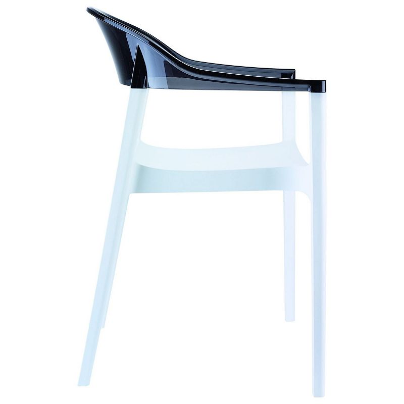 32 White and Black Transparent Stackable Outdoor Patio Dining Arm Chair