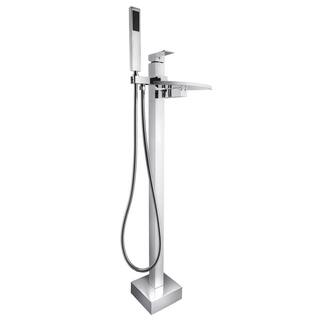 AKDY 1-Handle Freestanding Floor Mount Roman Tub Faucet Bathtub Filler with Waterfall Style and Hand Shower in Chrome TF0019