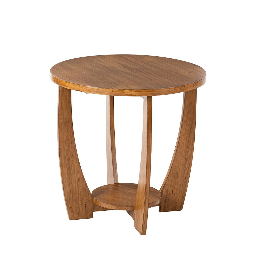 COZAYH Rustic Farmhouse End Table with Storage Shelf  French Country Accent Side Table  Round