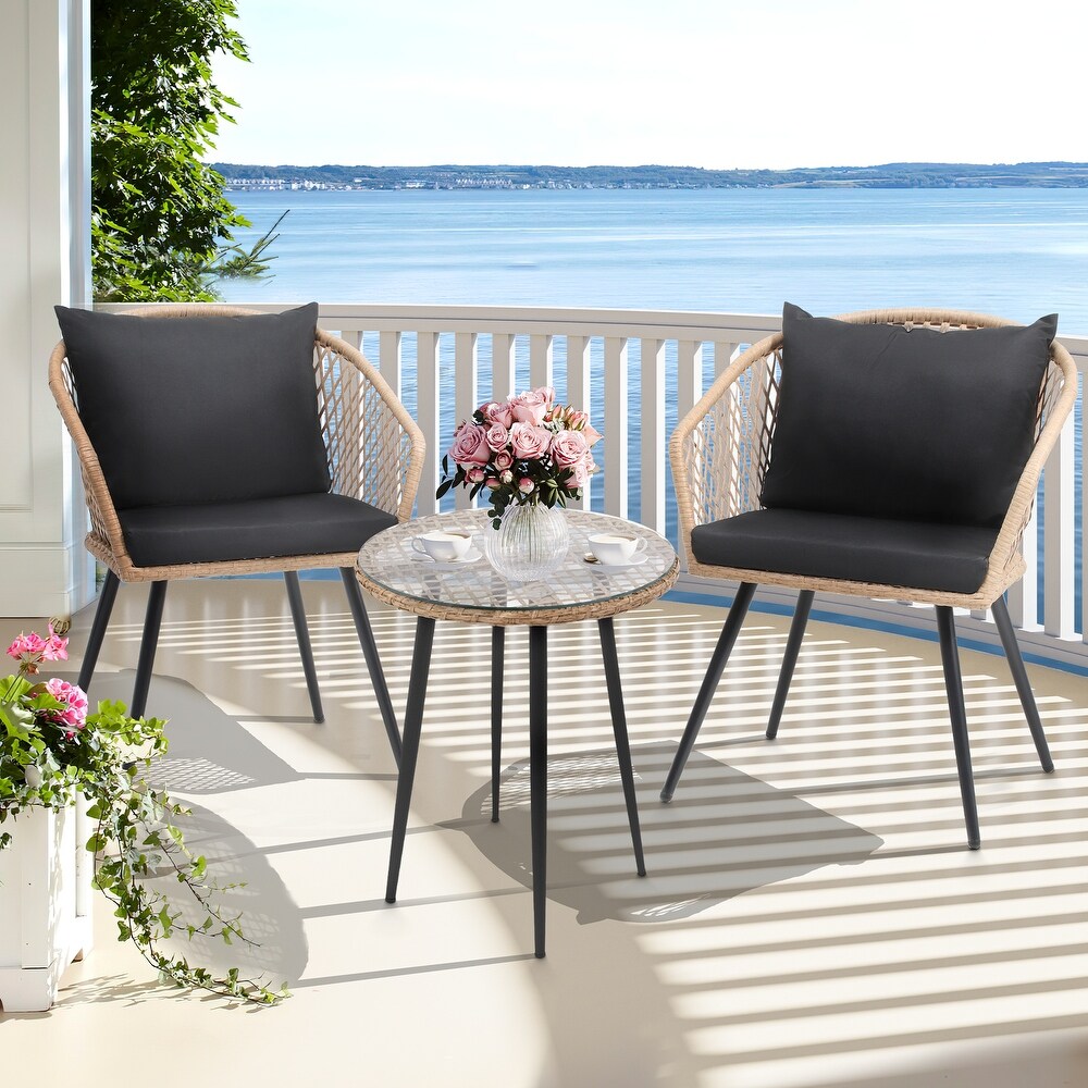 Modern 3 Piece Outdoor Furniture Wicker Bistro Set with Cushions   20\