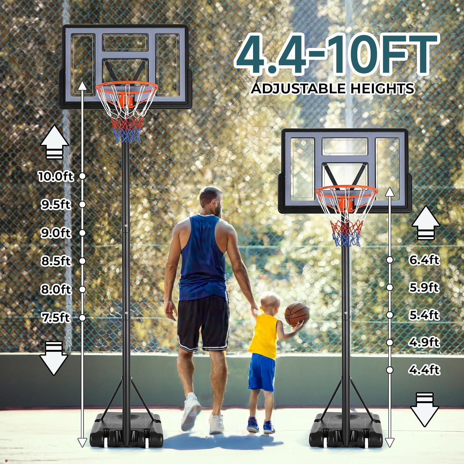 Outdoor Portable Basketball Hoop Adjustable Height Basketball Stand With 44