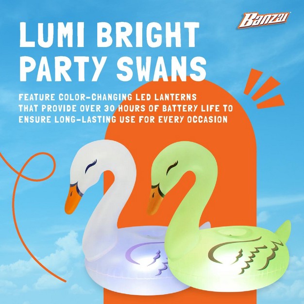 Banzai Lumi Bright Party Swans Translucent Inflatable Swimming Pool Floating Lantern Lights With Led Multicolor Lights 2 Pack