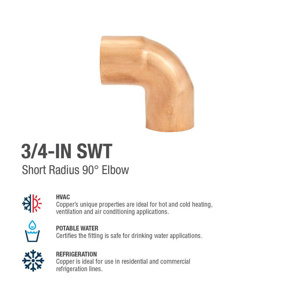 Everbilt 34 in. Copper Pressure 90-Degree Cup x Cup Elbow Fitting W 01634EB