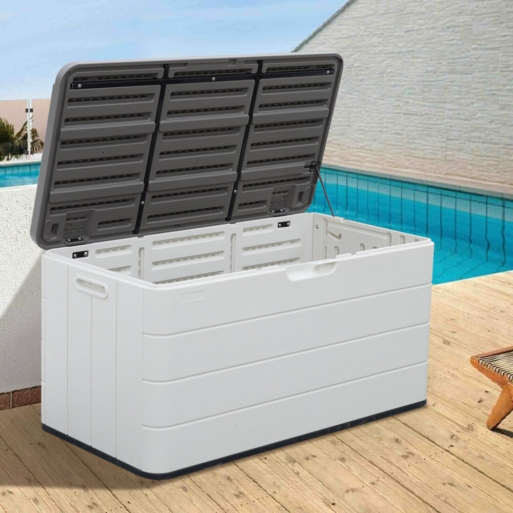 WELLFOR Outdoor Water Resistant Plastic Lockable Deck Box,White Coffee