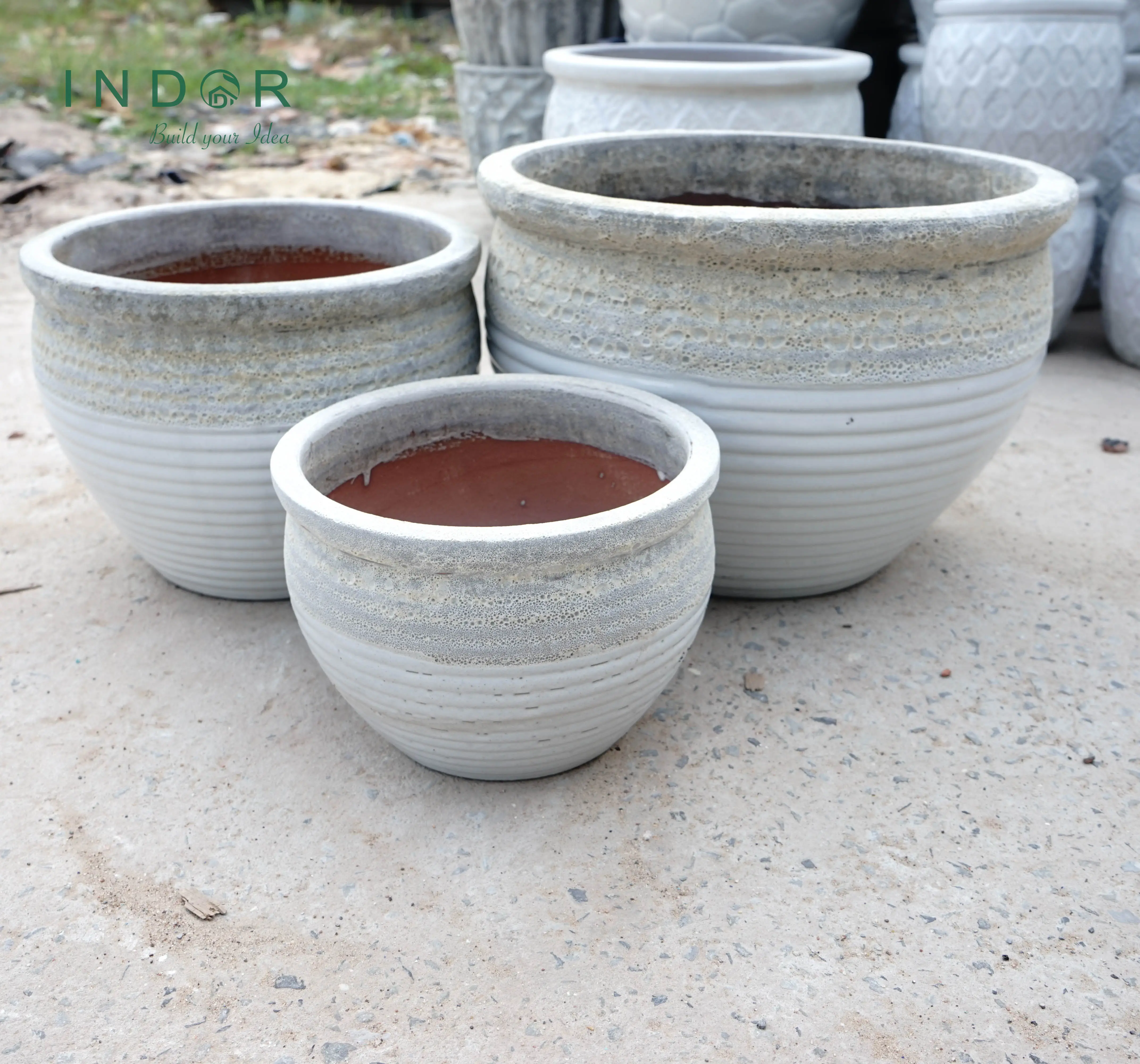 Set Of Mediterranean Atlantic Style Unique Vietnam Ceramic Pots CR79BLS3 Antique White Garden Supplies Flower Pots Planters