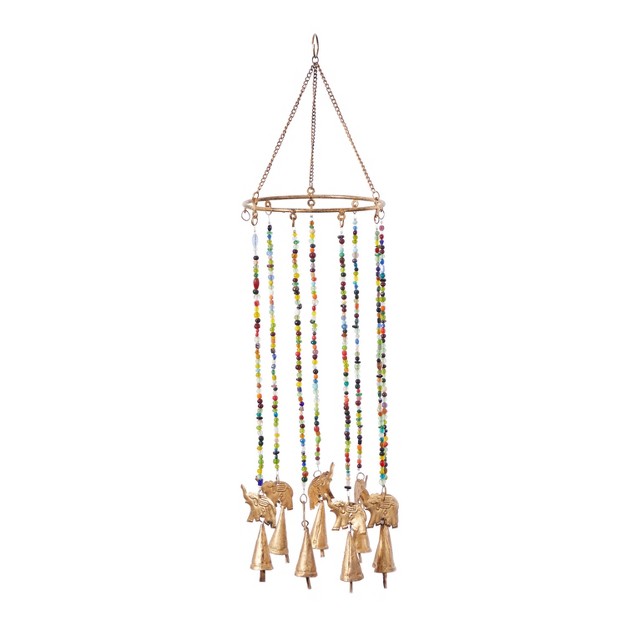 X 7 quot Eclectic Metal Elephant Windchime With Beaded Strands Gold Olivia amp May