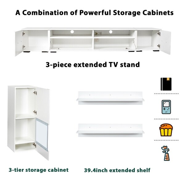 8-Piece High Gloss Extended Floating TV Stand Set RGB LED Wall Mounted Display Units Entertainment Center